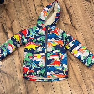 Mini Boden Colorful Dinosaur Sherpa lined coat Jacket size 5-6 years